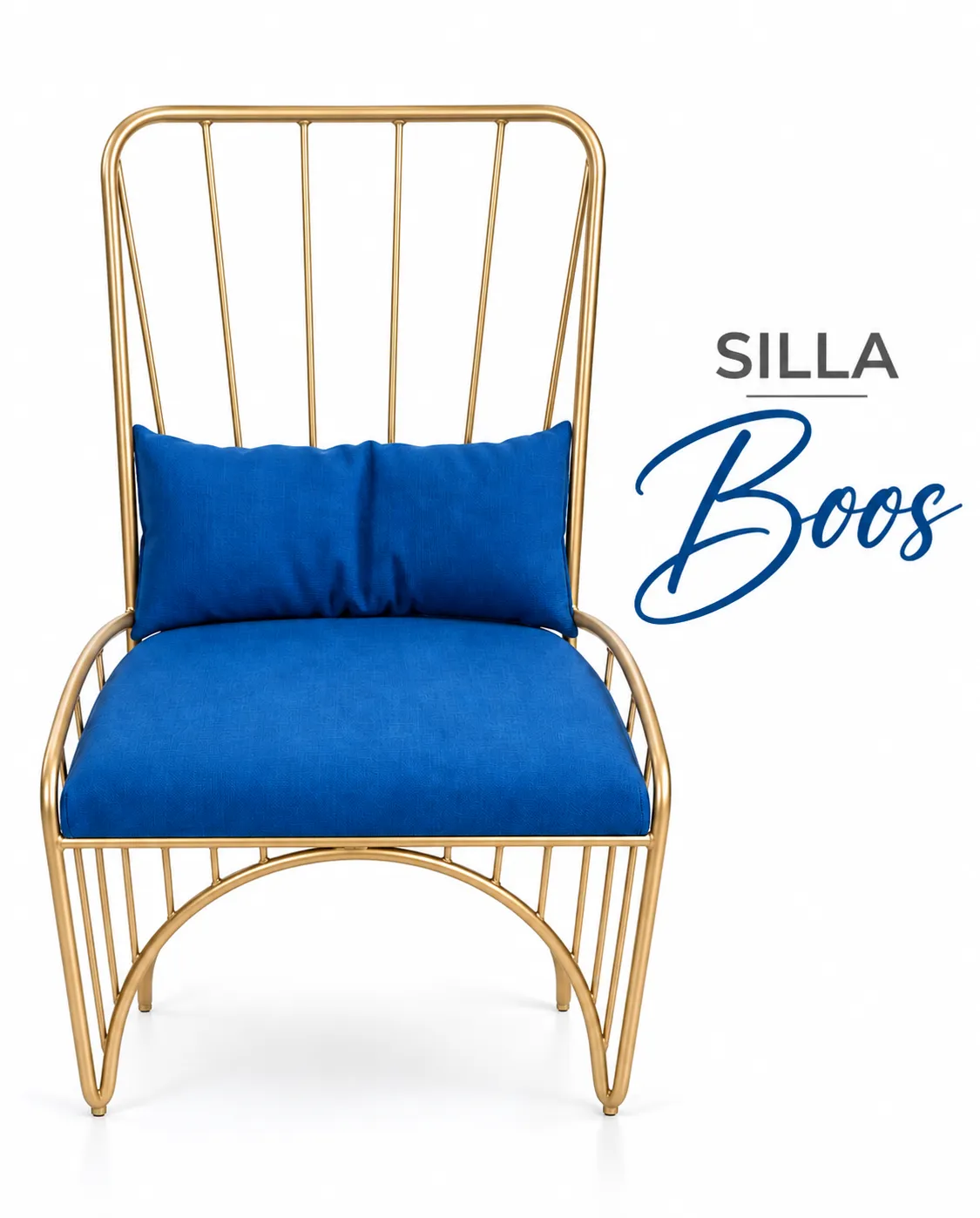 SILLA BOOS DORADA CON COJIN AZUL