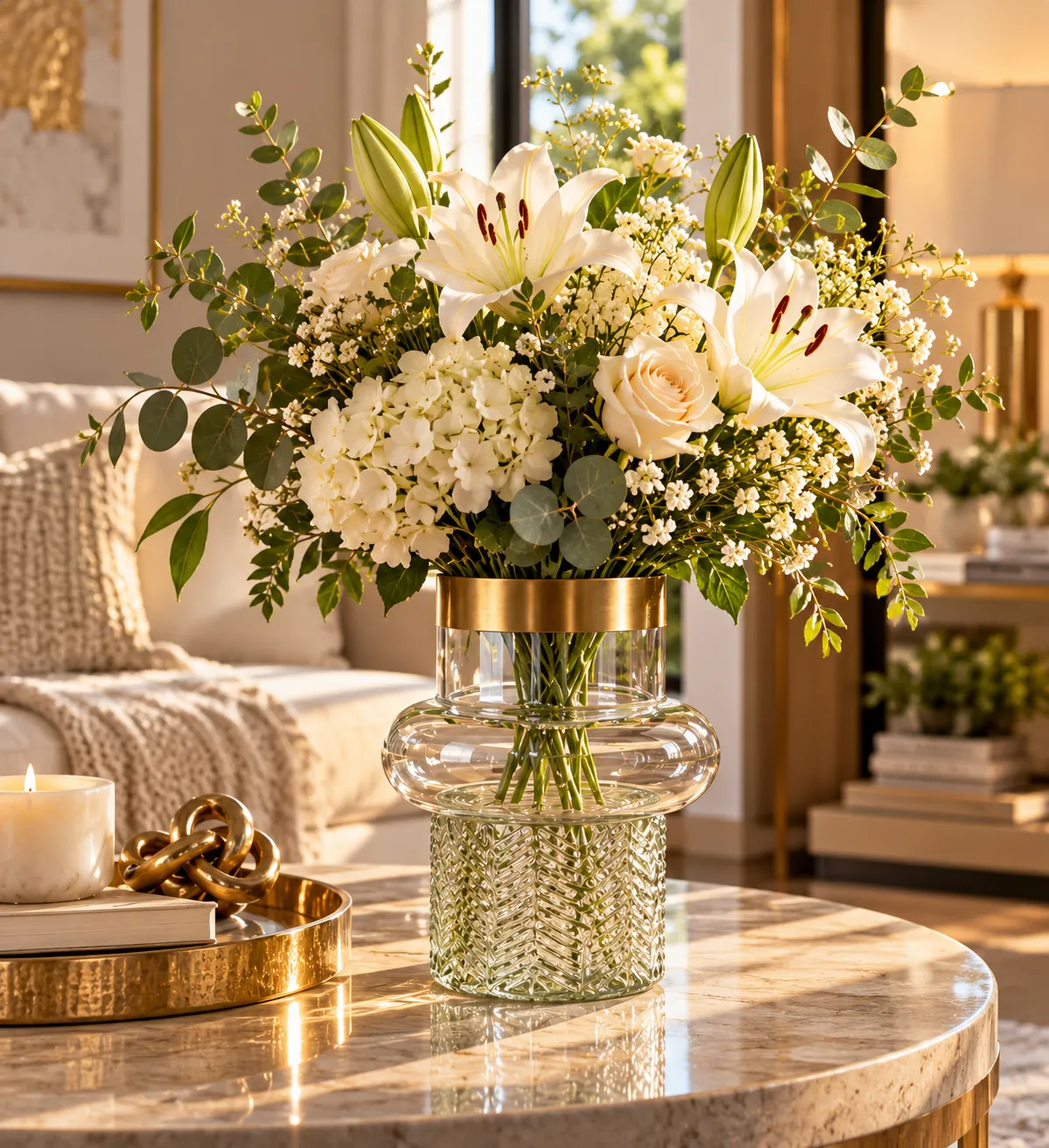 FLORERO DE CRISTAL CON RELIEVE Y DETALLADE DORADO - imagen 3