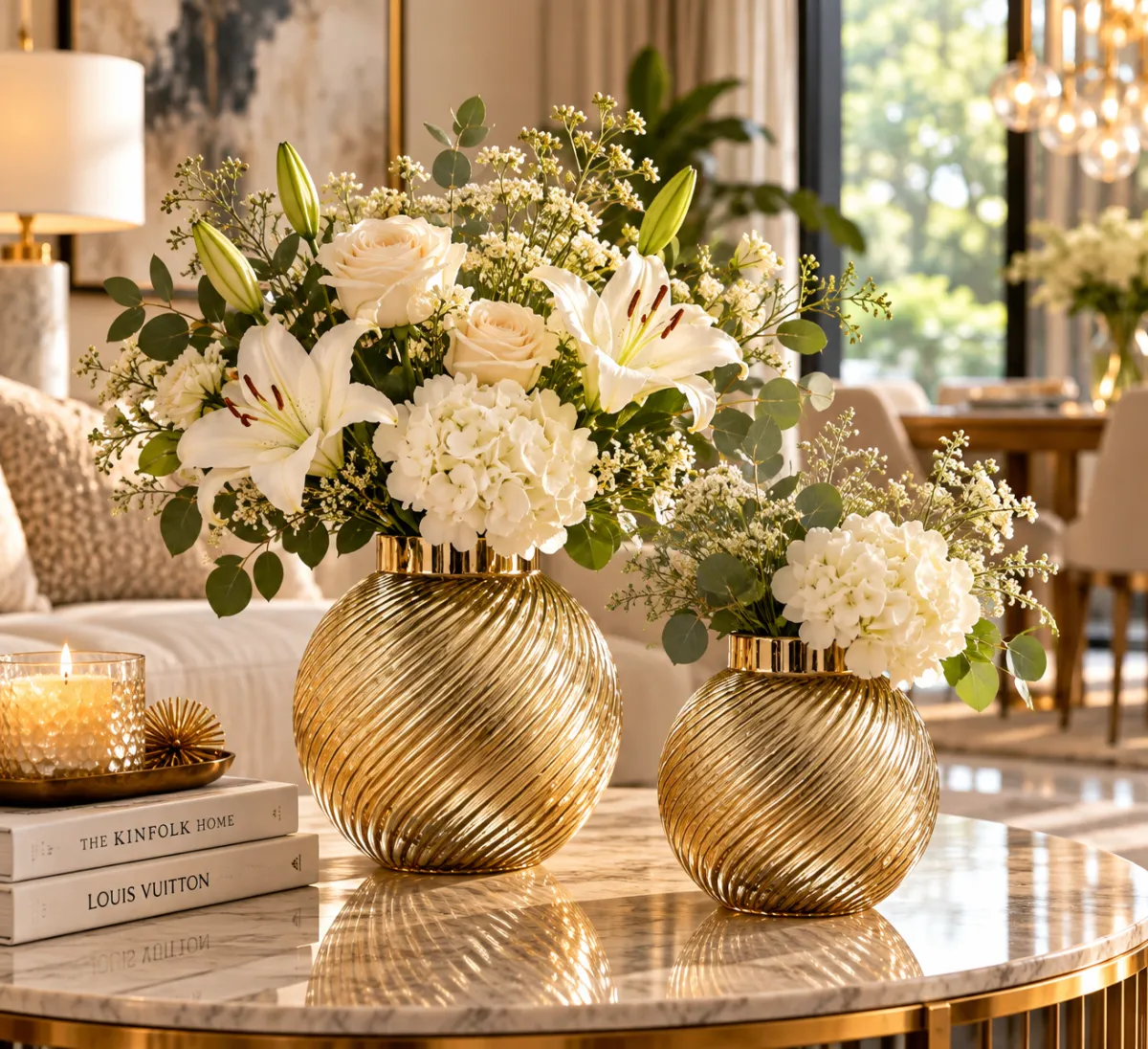 Florero de Cristal Dorado con Diseño Espiral