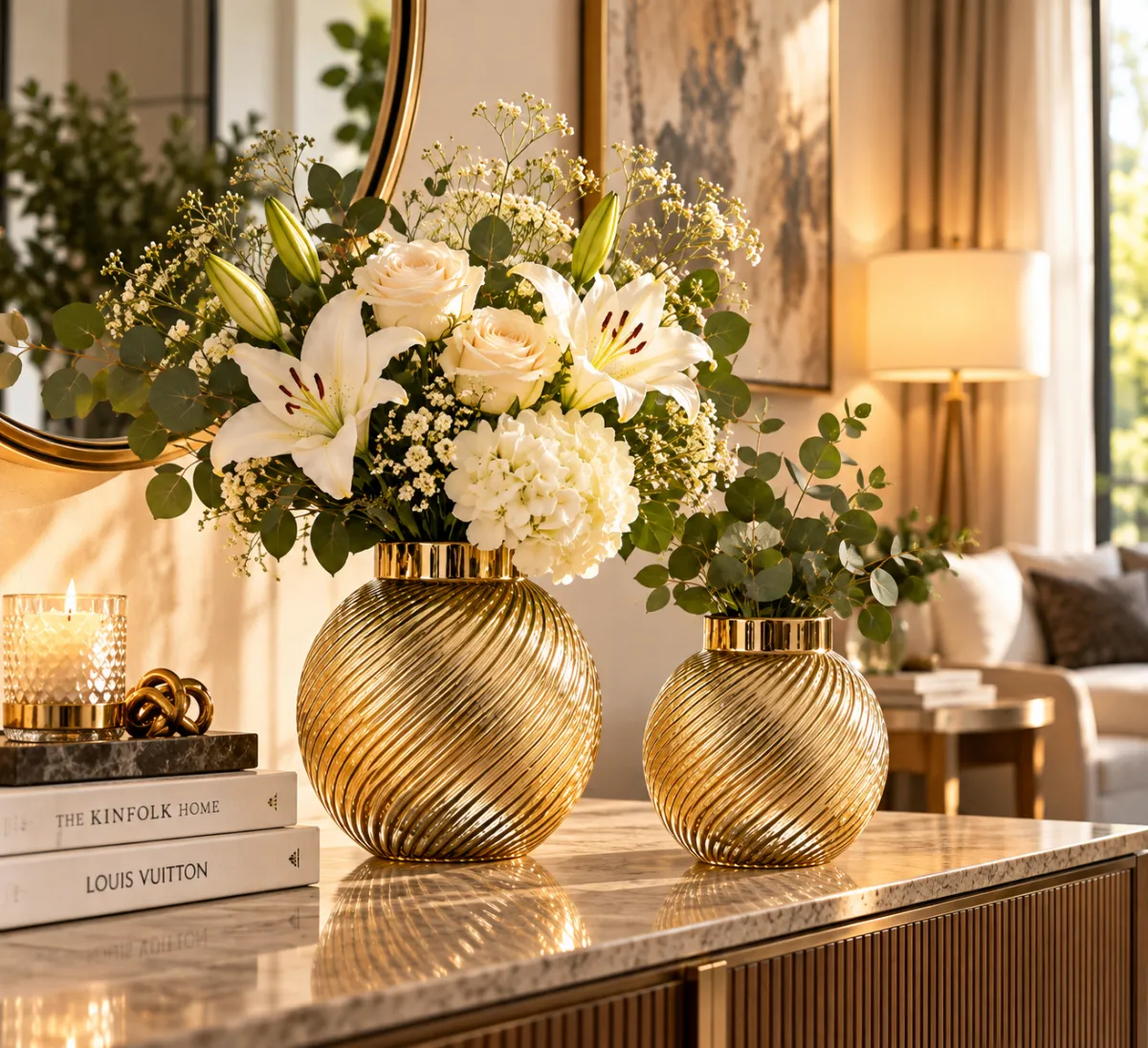 Florero de Cristal Dorado con Diseño Espiral - imagen 2