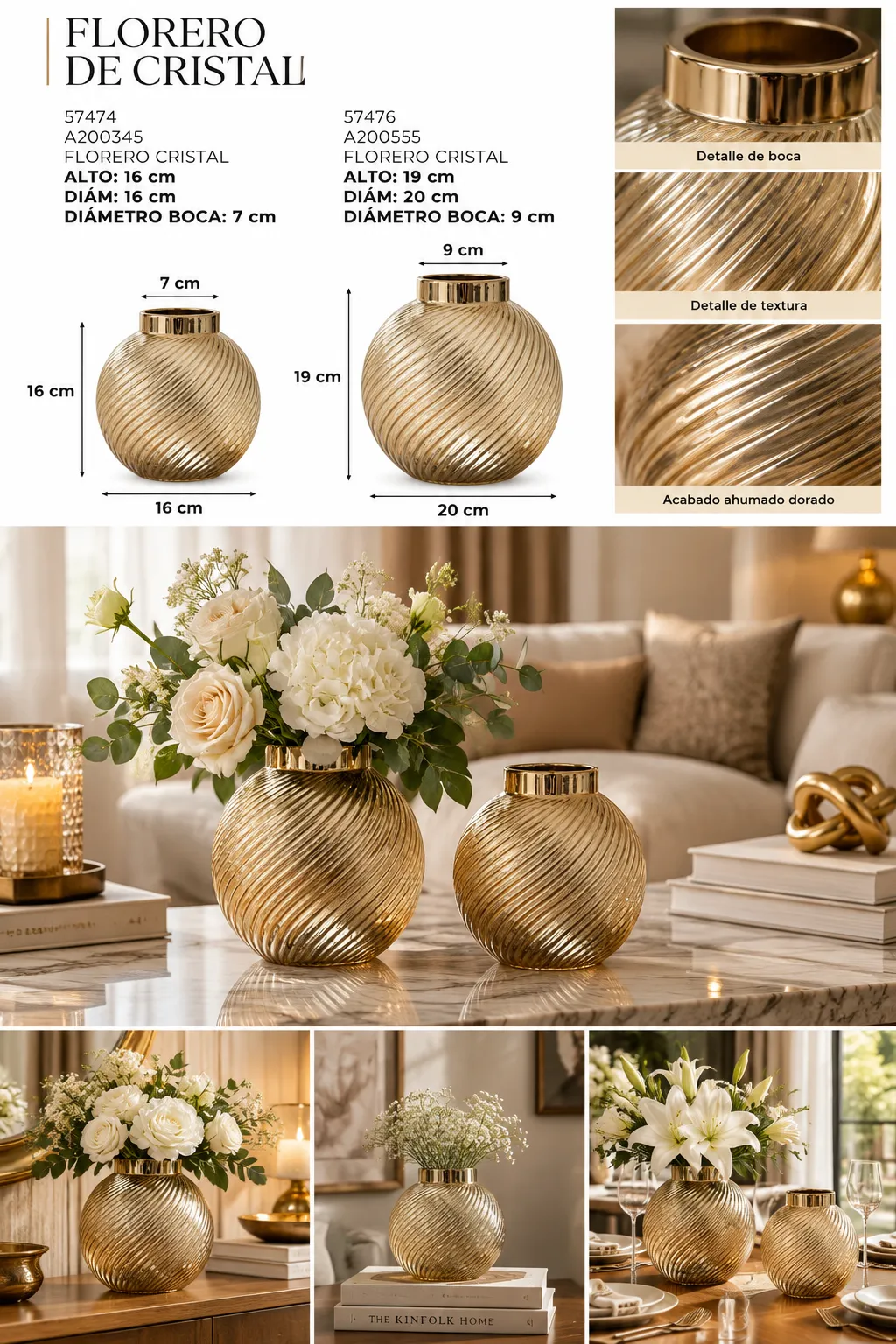 Florero de Cristal Dorado con Diseño Espiral - imagen 4