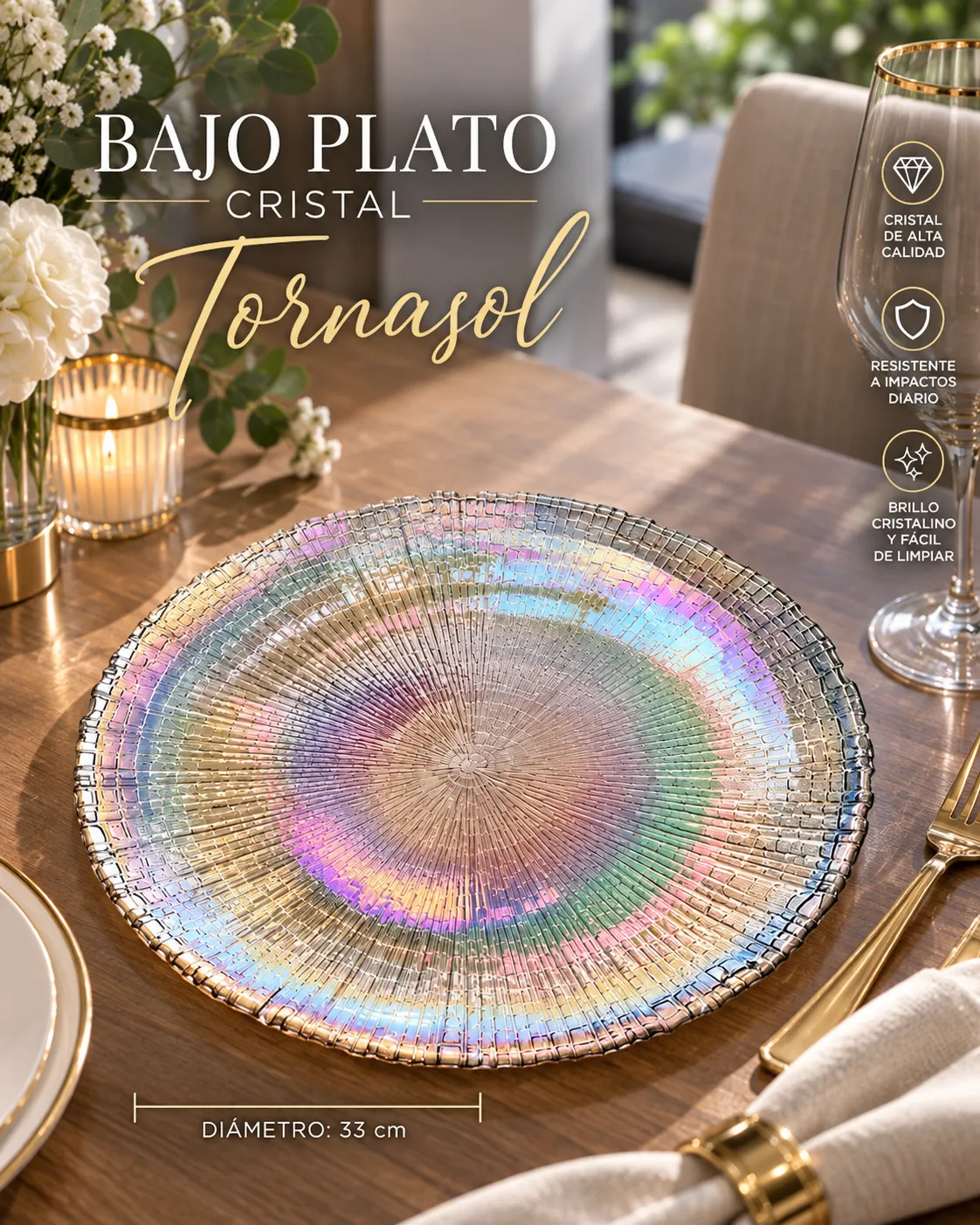 BAJO PLATO CRISTAL TORNASOL - imagen 2