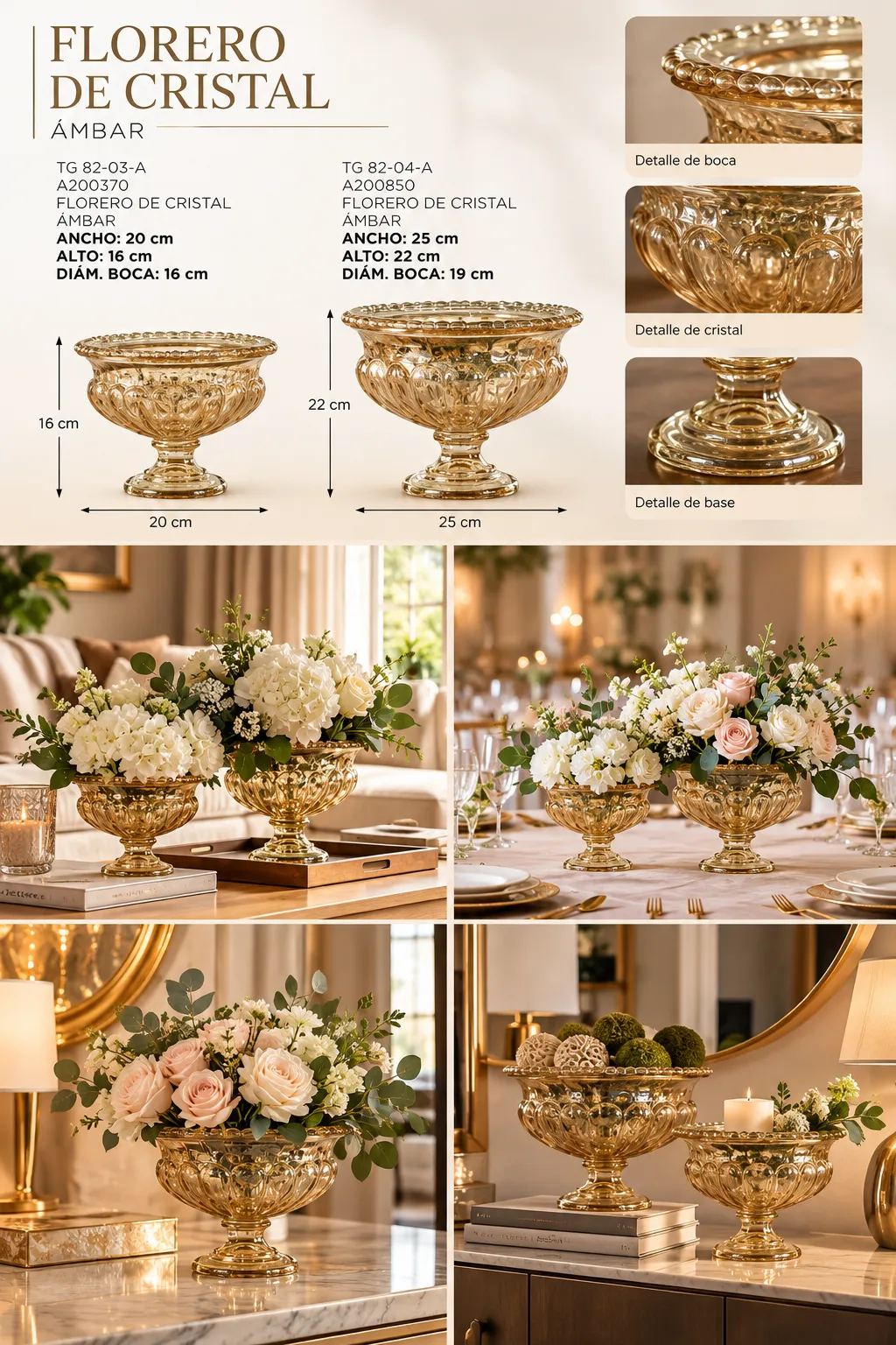 FLORERO DE CRISTAL AMBAR CON PEDESTAL - imagen 4