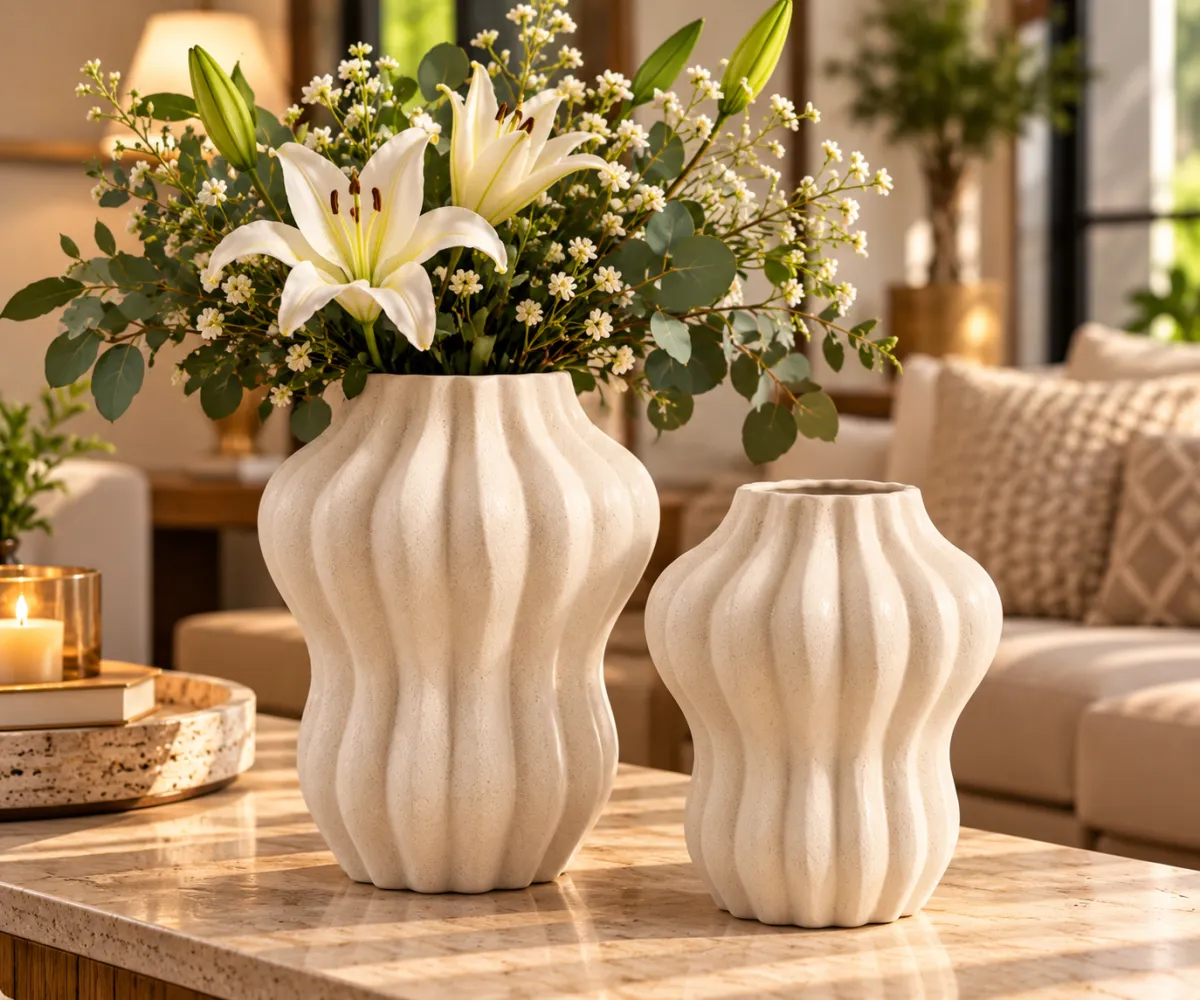 JARRON DE CERAMICA ONDULADO BLANCO