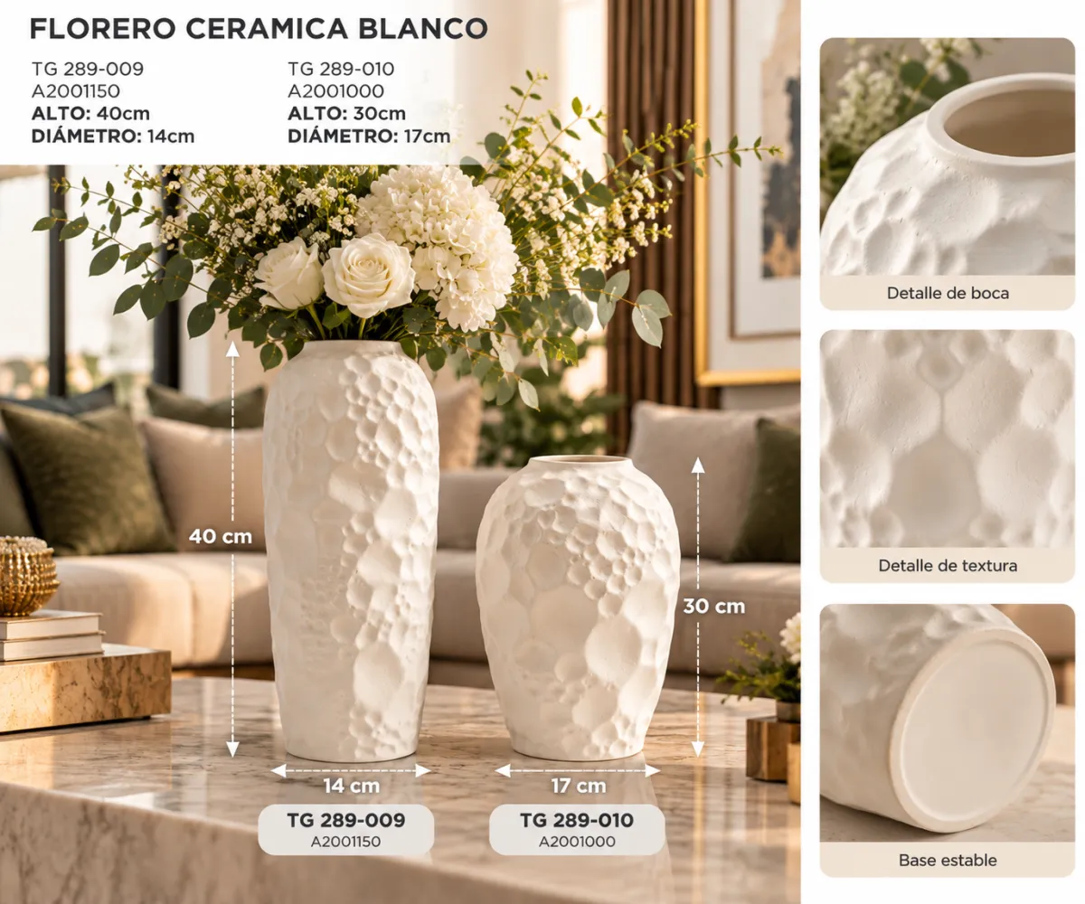 FLORERO CERAMICA BLANCO TEXTURIZADO - imagen 4